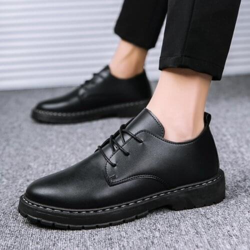 Mens Leather Casual Shoes Spring/Autumn Trendy Men Leather Shoes Waterproof Non-slip Man Platform Shoes Soft Lace-up Work Shoes
