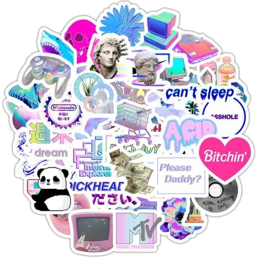50pcs Vaporwave Art Style Sticker For Laptop Skateboard Luggage Refrigerator Notebook Decals Helmet Cartoon Computer Stickers