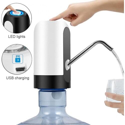 Push-button Wireless Rechargeable Electric Water Pump Intelligent Pump with USB and Blue-light LED for 4.5-18.9L Barrelled Water