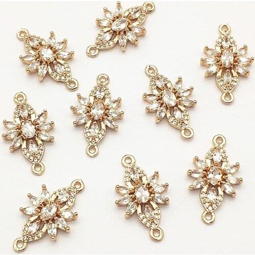New Arrival! 24x14mm 30pcs Cubic Zirconia Flower Connector for Handmade Necklace Earring DIY Parts Jewelry Findings & Components