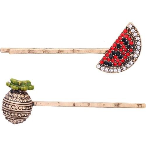 Bulk Price 2017 New 2 pcs/set Head wear Accessories Hairpin Crystal Fruits Barrettes wholesale Fashion Jewelry For Women