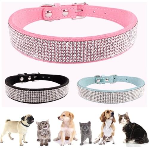 Soft Material Bling Rhinestone Dog Cat Collars Leather Pet Puppy Kitten Collar Walk For Small Medium Chihuahua Pug Yorkie