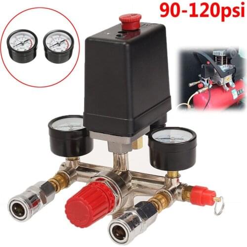 Air Compressor Pressure Valve Switch Manifold Relief Regulator Gauges 90~120 PSI 240V 17x15.5x19cm High Quality