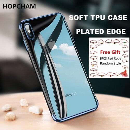 HOPCHAM Transparent Silicone Soft Phone Case For iPhone X 10 Cover Luxury Plating Back Shell For iPhone 6 6s 7 8 Plus X Coque