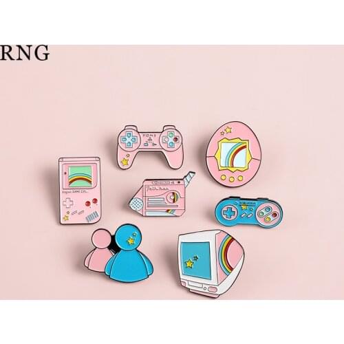 RNG pink and blue game machine Rainbow Star mirror recorder TV doll people love to play games creative Metal Enamel Pins