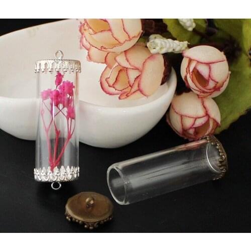 4PCS 40X15MM Glass Tube Vials Pendants Fit For Double Metal Cap Diy Necklace Bracelet Jewelry Findling