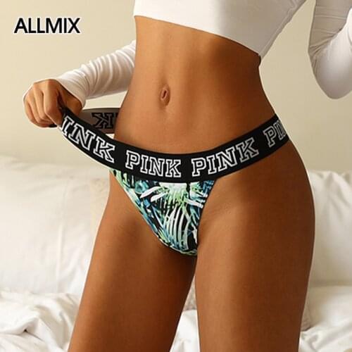 ALLMIX PINK Womens Cotton Panties Underwear Seamless Print Thong Low Waist G-String Comfort Woman Intimates Lady Lingerie Tanga