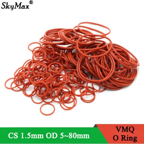 10pcs VMQ O Ring Seal Gasket Thickness CS 1.5mm OD 5 ~ 40mm Silicone Rubber Insulated Waterproof Washer Round Shape Nontoxi Red