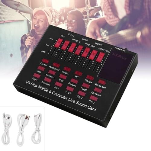 V8 Plus Sound Card Display Audio USB Headset Microphone Webcast Live Sound Card Interface External Sounds Card