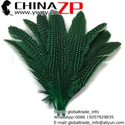 Leading Supplier CHINAZP Factory 100pcs/lot Top Quality Polka Dot Dyed Green Guinea Fowl Wing Feathers