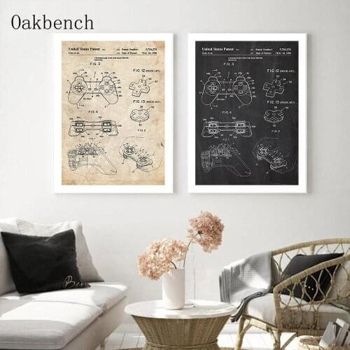 Vintage Poster Game Console Patent Wall Art Canvas Painting Blueprint Print Abstract Wall Pictures For Boys Bedroom Decoration