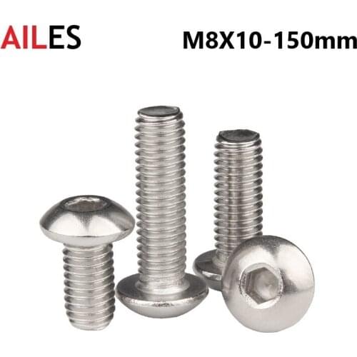 8mm Hexagon Socket Button Round Head Screws A2-70 304 Stainless Steel M8X10 50 60 90 95 100 110 120 130 140 150mm Allen Bolts