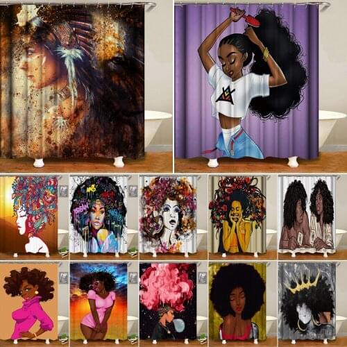 Bipoobee Sexy Africa American Women Polyeste Fabric Shower Curtain Bathroom Curtains Personality Girl Bath Screen Home Decor