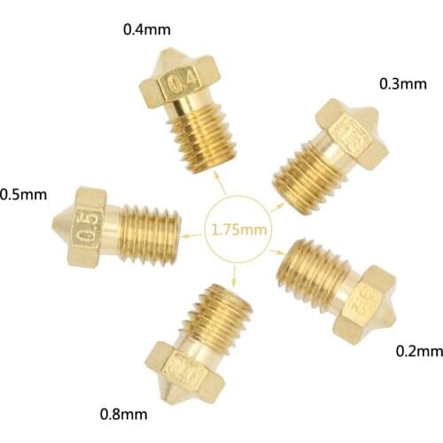 3D Printer Parts Nozzles V5 V6 E3D Nozzle M6 Thread 0.2 0.3 0.4 0.5 0.8 mm All Metal Brass Nozzle For 1.75mm Filament For Mega S