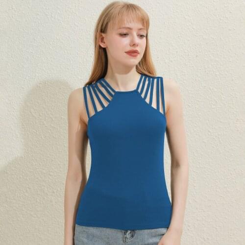 Sexy Sleeveless Women Tops Hollow Out Elegant Solid Base Ladies Shirt Spring Summer Halter Bodycon Slim Streetwear Blouse