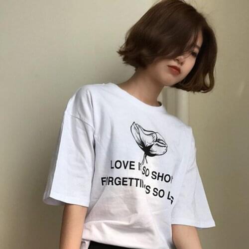 Love Is So Short Forgetting Is So Long Graphic T-shirt Tumblr Grunge Aesthetic 90s Fashion Graphic Tee Shirt Women White Tshirt