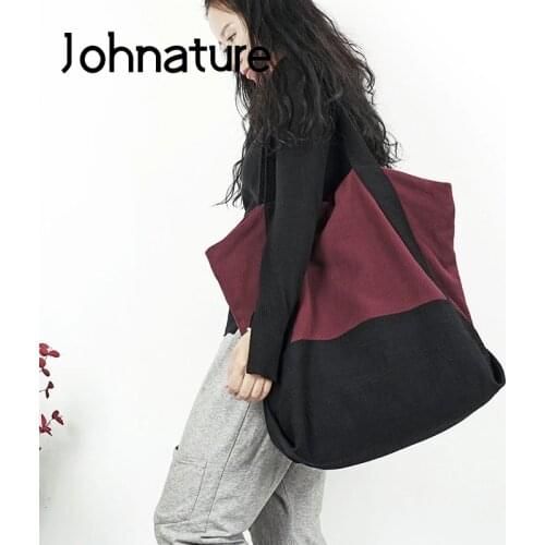 Johnature Korean Casual Shoulder Bag 2020 New Cotton Linen Fashion Women Bag Leisure Large Capacity Solid Color Lady Handbag