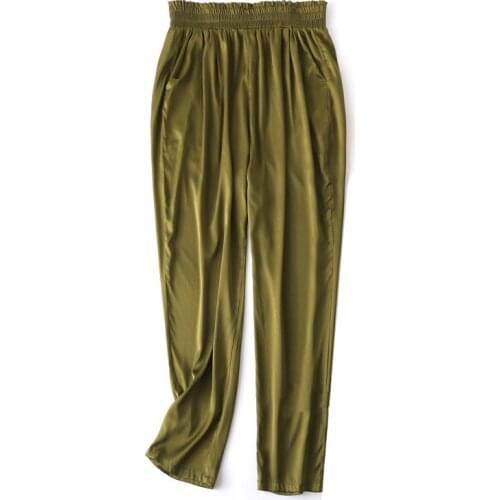 93% Natural Silk High Waist Elastic Pants New Women Spring Summer loose casual Solid Color Trousers Silk Long Pants for Women