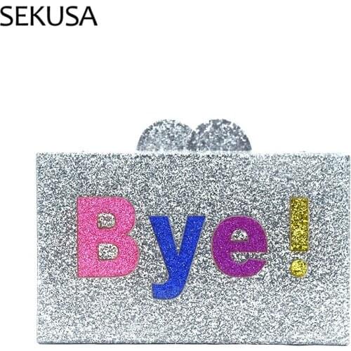 BYE Letter Women Evening Bags Plastic Fashion Lady Day Clutches With Chain Shoulder Handbags Purse