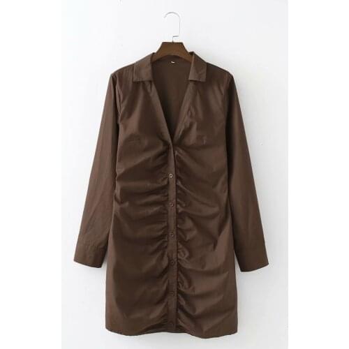 New Summer Dress Women Long Sleeves elegant Casual Vogue Chic Lady Woman Shirt Dress Draped Dresses Robe Femme