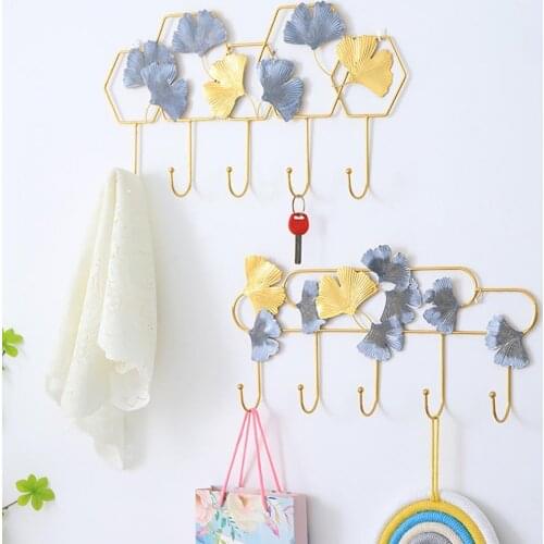 Gold Hanging Storage Rack Wrought Iron Hook Hanger Creative Leaf Shape Nordic Style For Home Bathroom Decoration