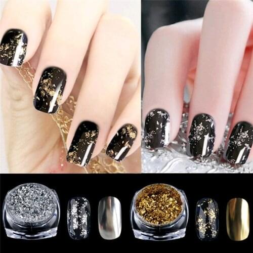 1 Box Silver Golden Foils Sugar Glitter Powder Glod Silver White Shining Nail Flakes Manicure Nail Sequins Mirror Glitters