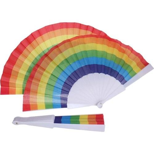 2PCS Chinese Traditional hand fan Hand Made Exquisite Folding Fan Rainbow pattern Wedding Gift @A
