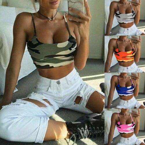 2020 Hot Women Summer Sexy Tank Vest Crop Top Sleeveless Camouflage Print Cotton Clubwear Vest Off Shoulder Camisole New Arrival