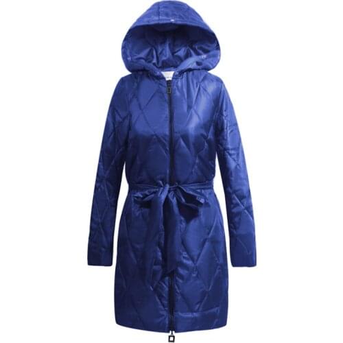 2021 Solid Long Argyle Parkas Women Fashion Tie Belt Waist Coats Women Elegant Zipper Hooded Cotton Jackets Female Ladies