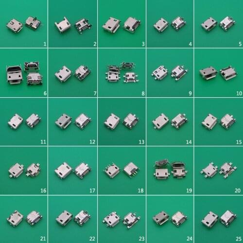 25Model Mini Micro USB 5Pin DC jack tail Connector charging port sockect power plug v8 dock female SMD for Lenovo Huawei ZTE