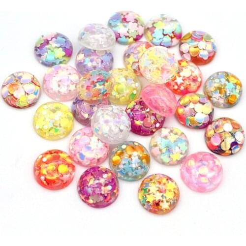 40pcs 12mm Mix Colors Star Round Moon Style Flat Back Resin Cabochon For Bracelet Earrings Accessories