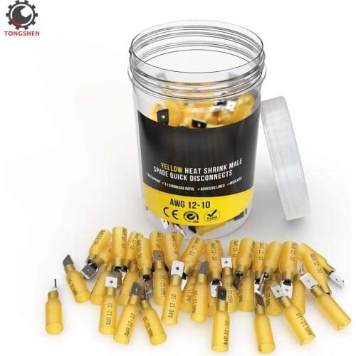 40Pc Male Spade Wire Connectors Heat Shrink Terminal Insulated Electrical Splice Wire Connectors Cable Crimp Terminal Connector