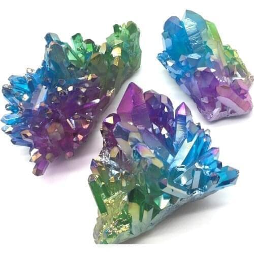 500g Wholesale Rainbow Aura Quartz Point Electroplated Crystal Cluster