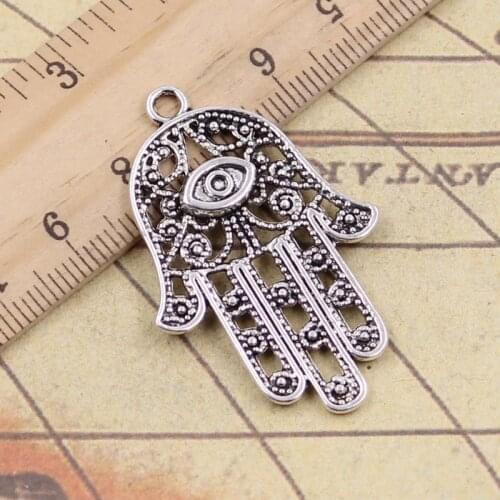 8pcs Charms Death Eye Hamsa Palm Fatima Hand 36x25mm Tibetan Bronze Silver Color Pendants Antique Making DIY Handmade Jewelry