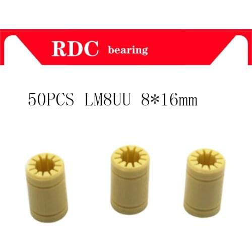 Free shipping New Promotion 50pcs/lot 8mmx16mm 3D Printer Bearings Shaft RJ4JP-01-08 Solid Polymer LM8UU Bearings for 3D Printer