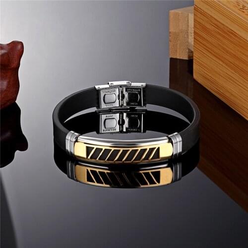 Personality Hollow Geometric Round Star Bangle Fashion Mens Wristband Jewelry Stainless Steel Buckle Silicone Bracelet