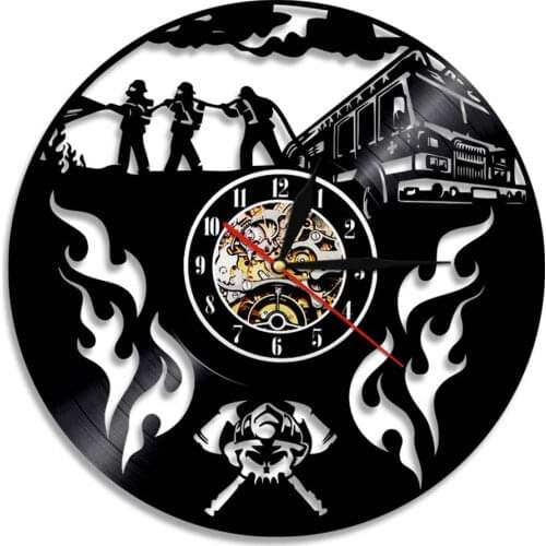 Firefighter Vinyl Record Silent Wall Clock Modern Design Fire Fighting Truck Home Decor Wall Watch For Fire Dept Firemen Gift