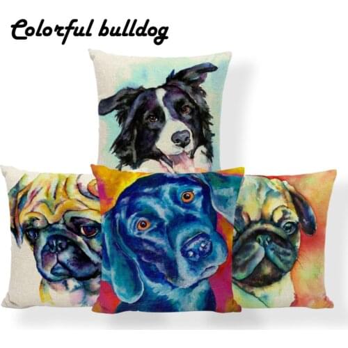 Boston Terrier Pug Cushion Dachshund French Bulldog Pillow Case Graffiti Party Holiday Gift Pillow With Cover Large Linen Check