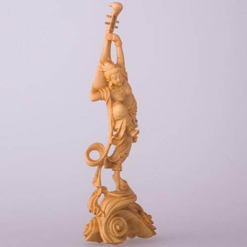 CHINESE STYLE CREATIVE CARVING CLASSICAL LADY ART SCULPTURE REBOUND PIPA FIGURINE BOXWOOD CRAFT DECORATIONS FOR HOME R3793