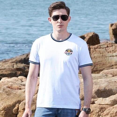 New Men T-Shirt Tops Male Tees Fashion Bruce&Shark nice embroidery Short Round T-Shirt Homme Camisa Soften Breathable plus 4XL