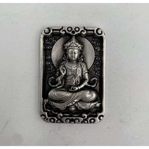 China White copper Goddess of mercy Buddha amulet pendant