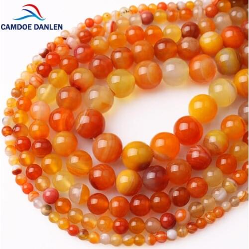 Natural Semi precious Stone Orange Striped Agates Round Loose Beads 4 6 8 10 12 14MM Fit Diy Spacer Beads For Jewelry Making
