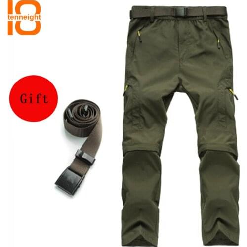 TENNEIGHT Summer High stretch removable mens quick-drying pants with belt climbing pants wear-resistant thin sport pants female