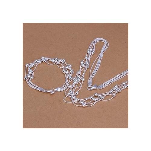 S063 Hot sale Silver color fine jewelry sets,Wholesale N925-Sterling-Silver color charms fashion Five Lines Of Bean /adfaiuma