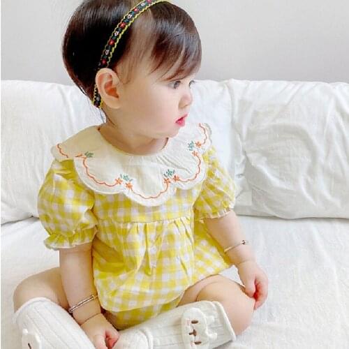 Baby Girls Romper Summer Embroidery Baby Clothes Newborn Infant Romper Baby Jumpsuit For Girl Princess Toddler Onesie Plaid 0-2T