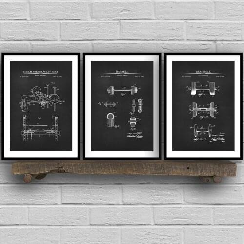 Weightlifting Patent Vintage Posters and Prints Gym Fitness Wall Decoration Canvas Painting Bodybuilding Weight Art Prints Decor