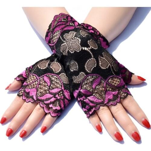 Sexy Half Finger Lace Gloves Sheer Floral Fingerless Semi Gloves Party Club Dance Accessories Women Wrist Gloves