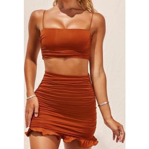 Women Dress Summer Sexy Halter Party Bohemian A-line Glamorou Split Slim Lady Ankle Dress Camisole pleated two-piece ruffled hip