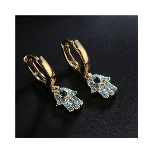 New Fashion Shinny Mirco Pave Copper CZ Hamsa Stud Earrings Charm Palm Jewelry Best Party Birthday Gift For Women Girls