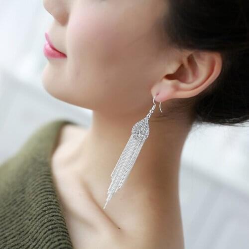 Luxury Brand Tassel Earrings Women Fashion Jewelry Rhinestone Water Drop Dangle Long Earrings Wedding Bride Earrings